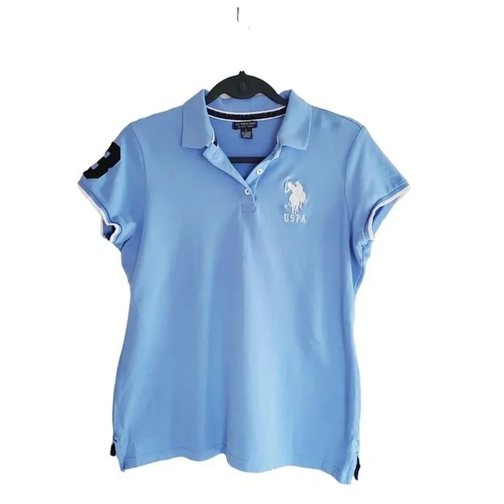 U.S. Polo Assn. Womens Shirt Blue L Polo Top L Short Sleeve Collared - Picture 8 of 8